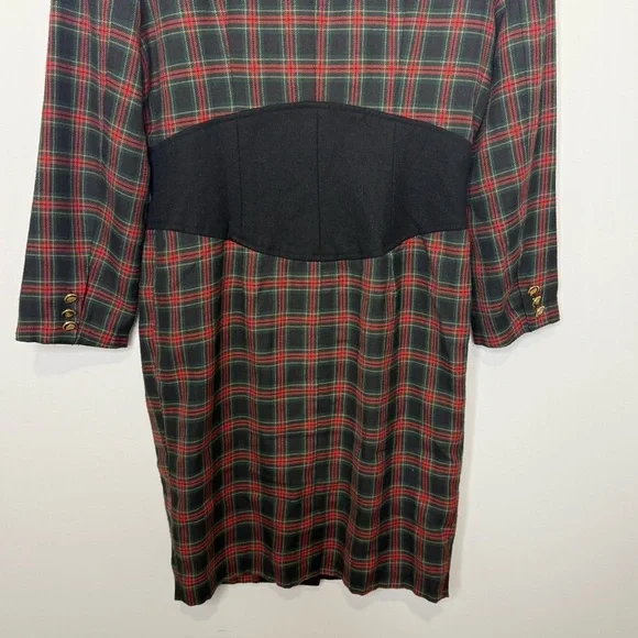 Vintage 80s Plaid Button-Up Dress | Red & Black Tartan | Small - Picture 3 of 11